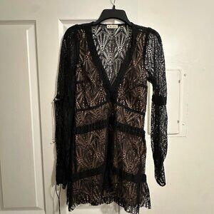 For Love & Lemons Black Sheer Lace Mini Dress